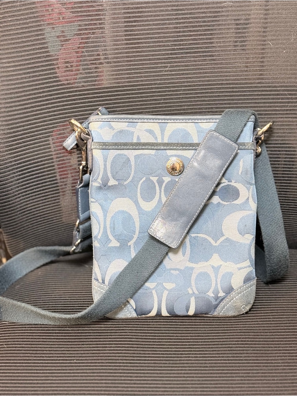 Coach Light Blue Signature Canvas Crossbody Bag